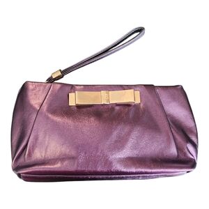 ***Victoria's Secret Purple Clutch Wristlet Evening Bag Make Up Bag w/Gold Bow